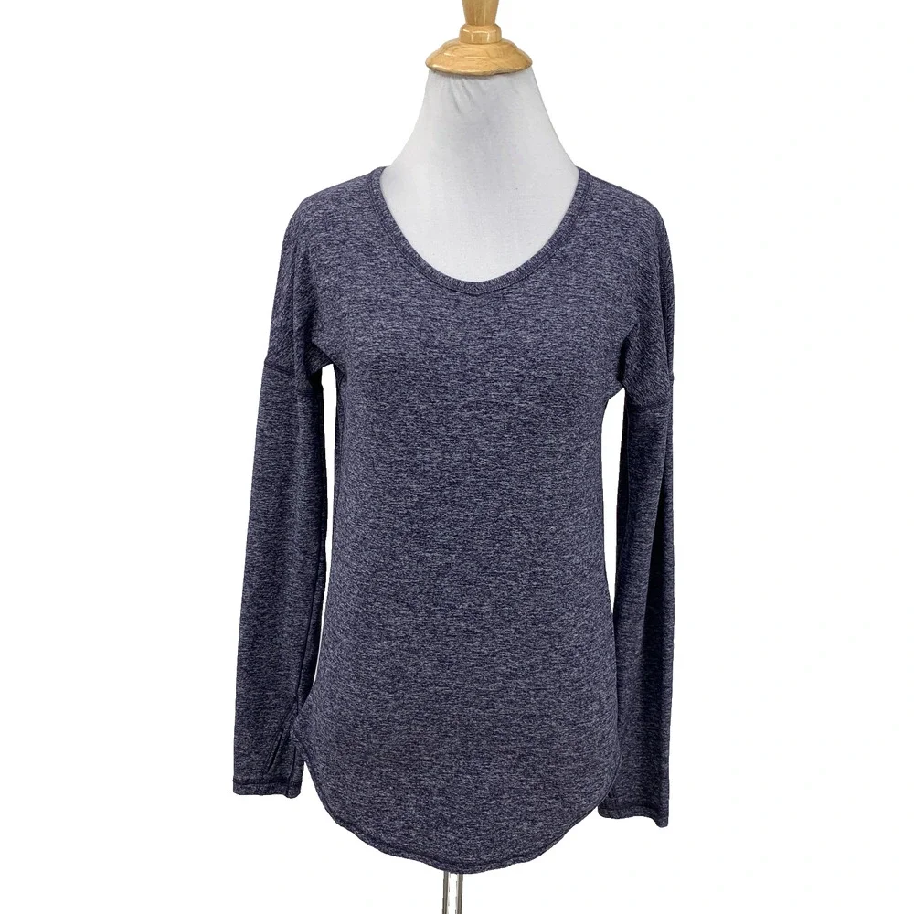 Lululemon Ivivva Top Girls Youth 12 Navy Long Sleeve Performance Thumbholes